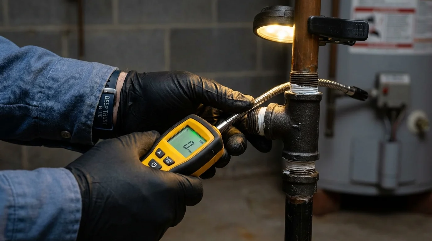Gas leak detection with electronic sniffer by Johns Plumbing LLC in Momence