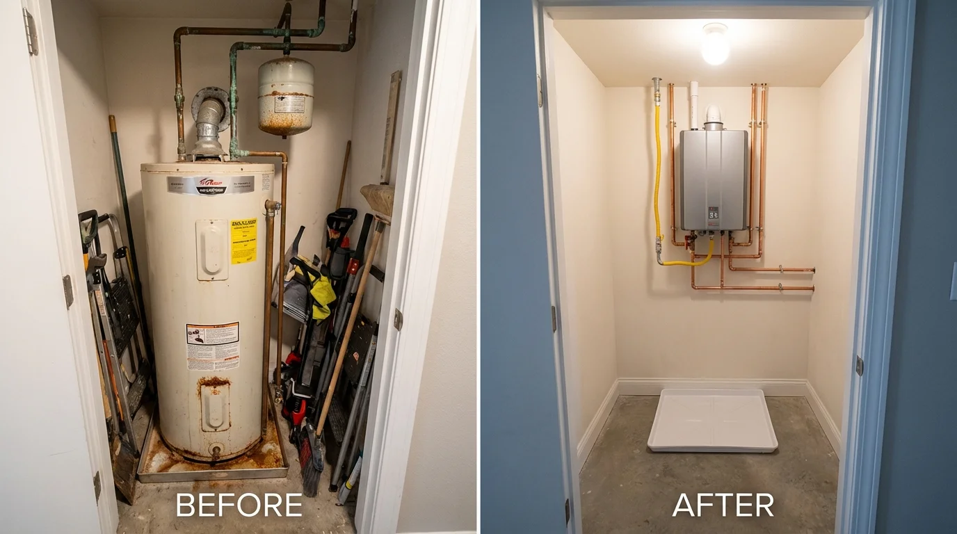 Tank water heater versus wall-mounted tankless unit comparison for Momence, IL homeowners